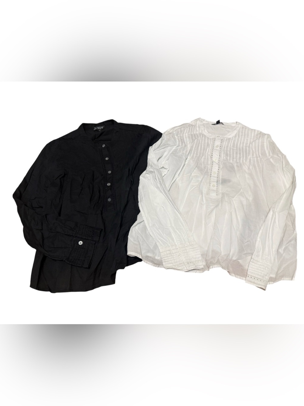 Lot of 2 J crew Pintuck lace-trim top in cotton voile black white small